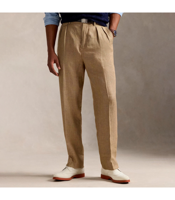PRL LINEN BLEND WHITMAN PLEATED CHINO